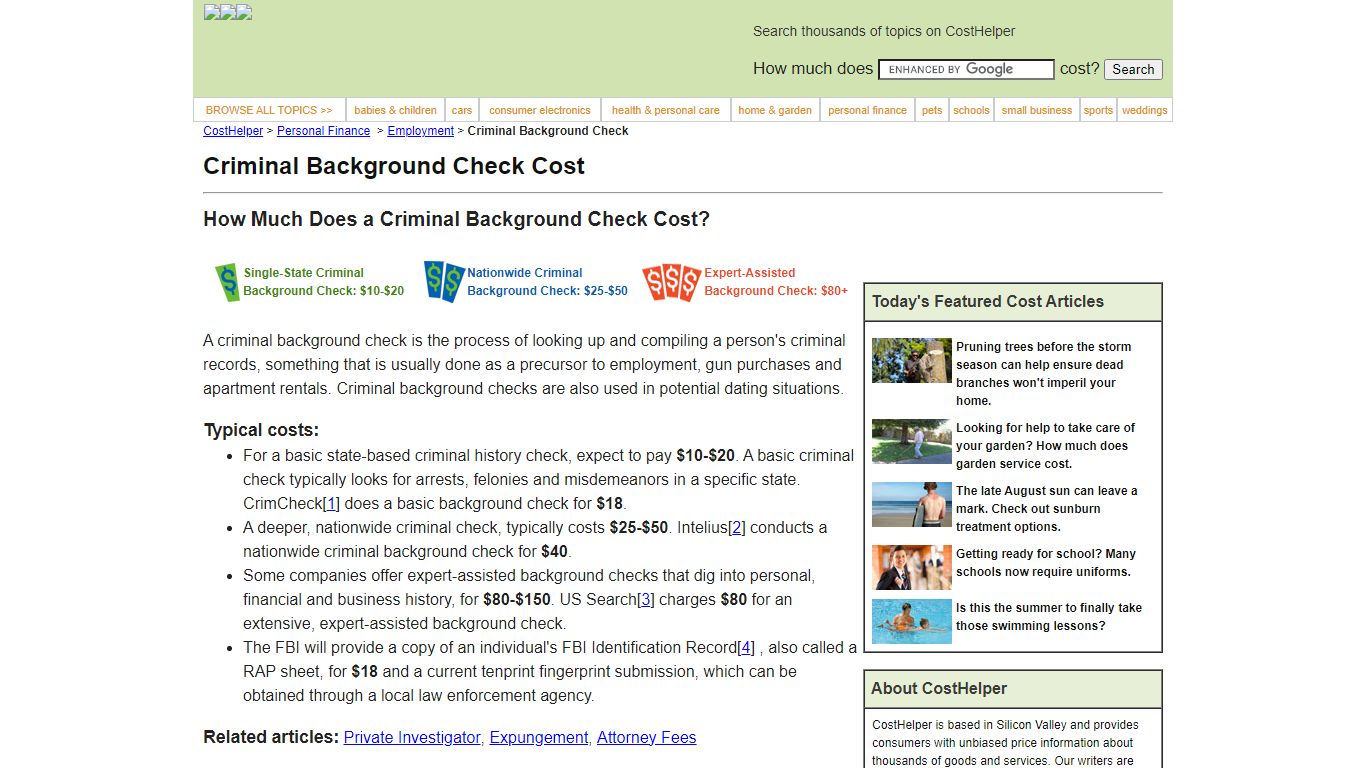 Cost of a Criminal Background Check - Consumer Information and Prices ...